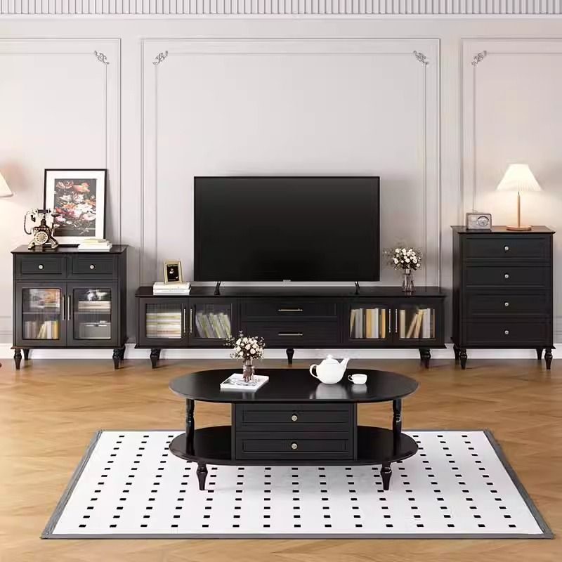 XLL全实木茶几电视柜组合小户型美式复古黑色地柜整装现代简约电