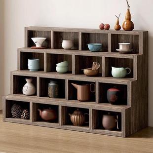 实木茶杯架博古架小型桌上多宝格架紫砂壶工艺品摆放架茶碗收纳架