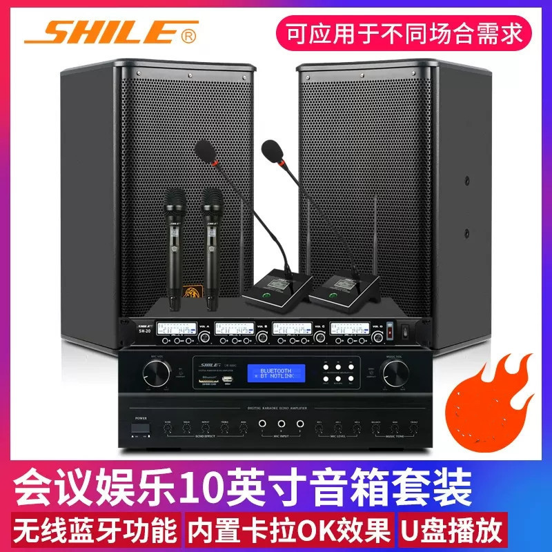 狮乐OK-555C/BX-110会议室音响套装家庭KTV功放壁挂音箱组合