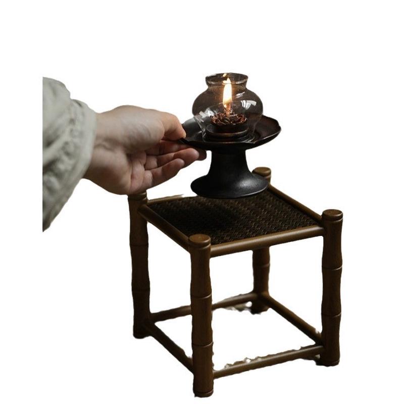 节节高升手工鱼缸玻璃花器花瓶中式花架送竹编