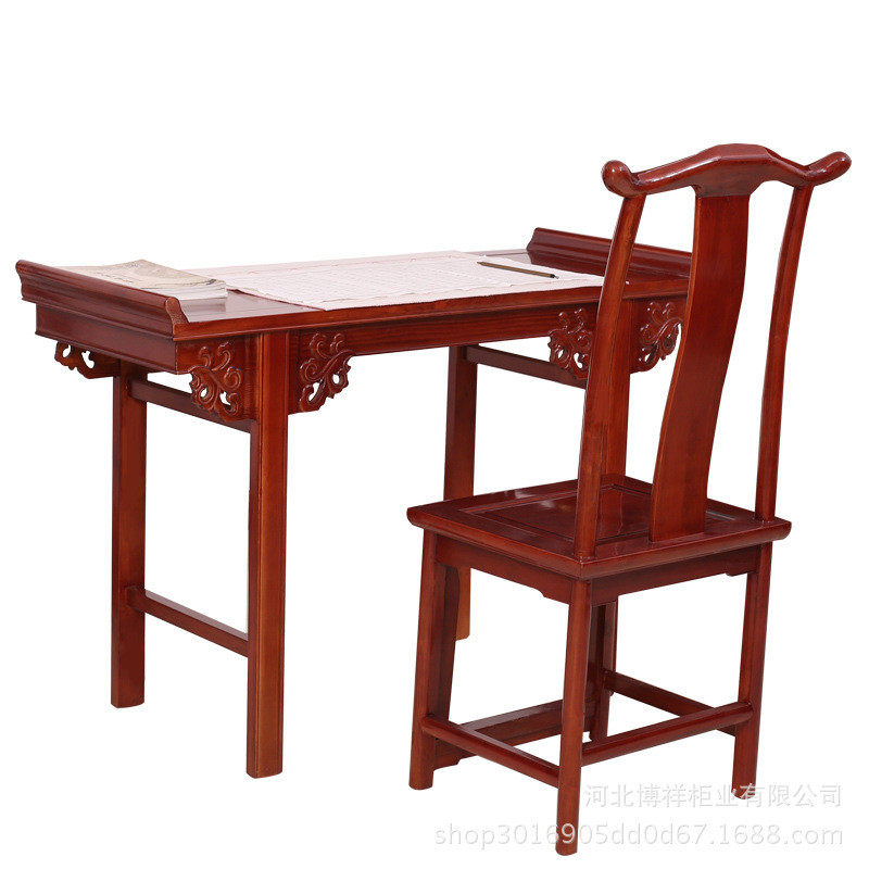 热销国学仿古国学课桌椅幼儿园实木桌子双人学生课桌榆木中式马鞍