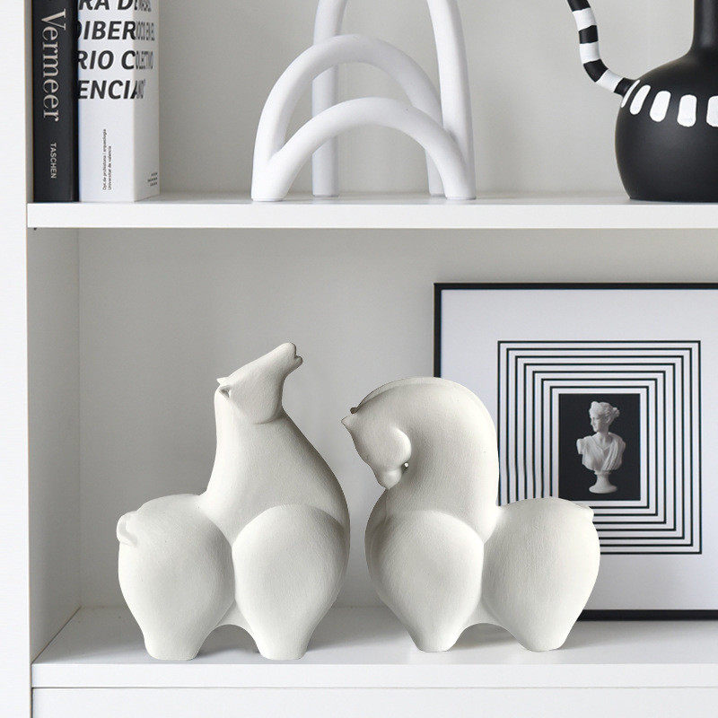 手工素烧抽象陶瓷马摆件样板房件柜子博古架售楼处软装饰摆设