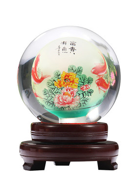 透明水晶内画球创意迎客松一帆风顺透明家居批发水晶饰品桌面摆件