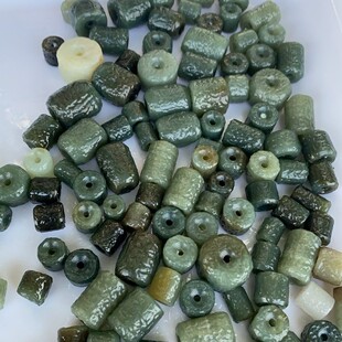 天然和田玉多宝老光复古橘皮纹路路通桶珠转运珠diy手串配饰原石