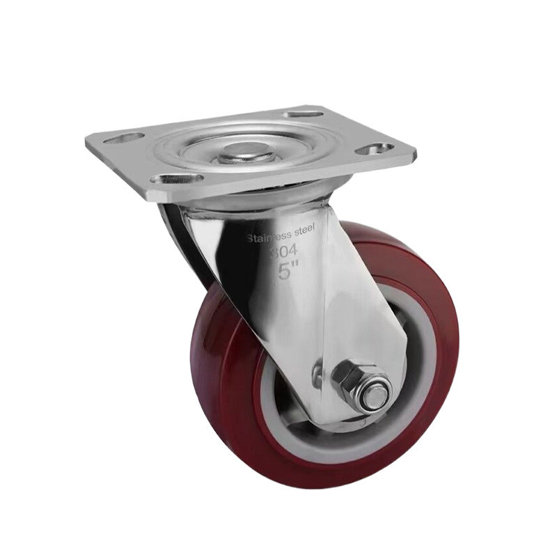 定制304防水pu脚轮重型万向轮子带刹车4寸不锈钢防锈防腐蚀轮子