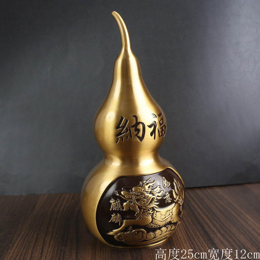 黄铜麒麟葫芦摆件工艺品客厅开口铜葫芦空心大号招财纳福批发葫芦
