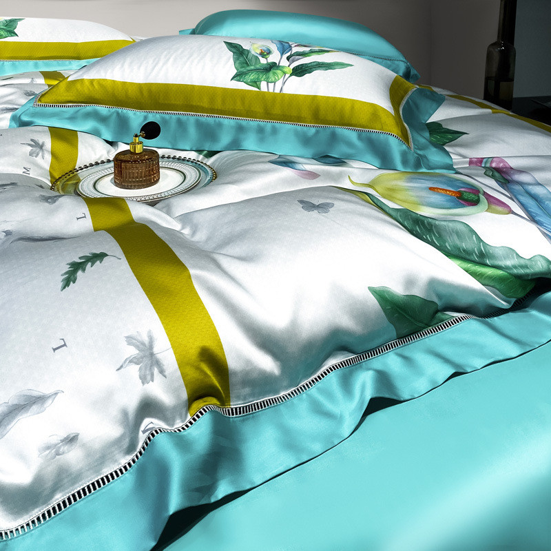 热销轻奢兰精纯数码印花莱赛尔双面100支高密天丝四件套裸睡套件