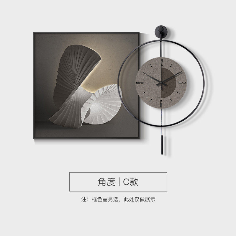 9n墙轻奢餐厅装饰画抽象餐桌钟表挂画大气简约客厅壁画现代时