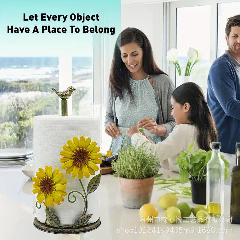 美式铁艺纸巾架厨房卫生间别墅小清新花朵铁艺工艺品桌面纸巾架