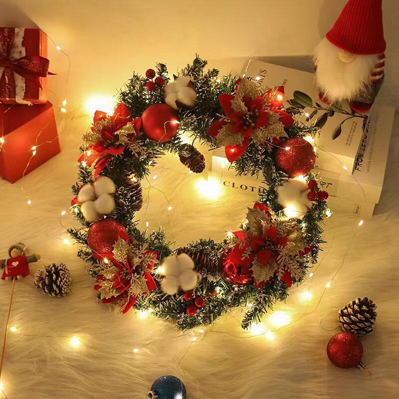 圣诞装饰花环仿真藤条圣诞节花圈门挂橱窗装饰道具圣诞装饰品