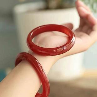 巴西红玛瑙手镯女款 玉手镯玉髓镯子细圆条手镯本命年红玛瑙玉手镯