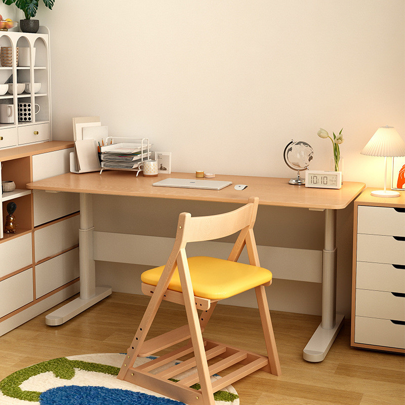 热销榉木桌子儿童学习桌手摇升降桌多功能实木家用学生桌子写字桌
