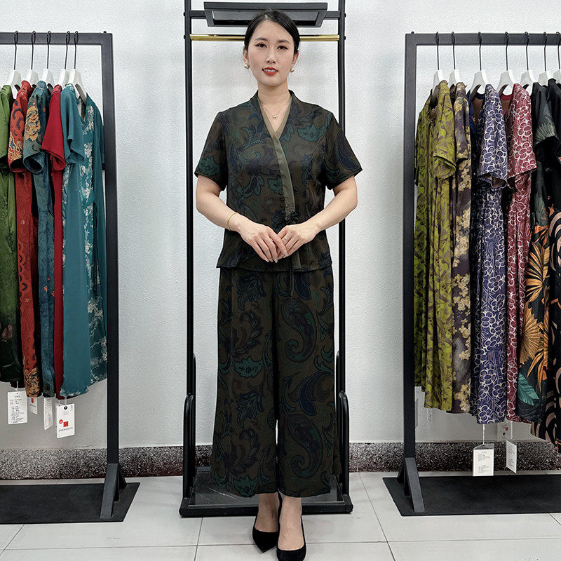 中年妈妈大码套装2024新款中老年夏季阔腿裤40岁50气质两件套