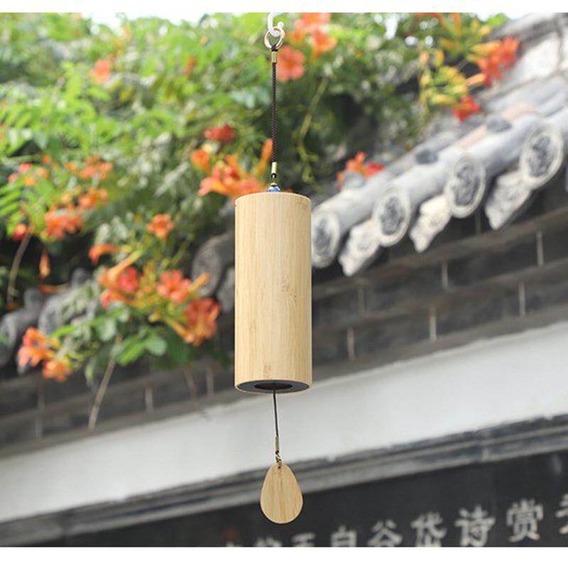 仿古竹子风铃 古风手摇竹筒和弦风铃 原竹色晶石铜金属风铃 G