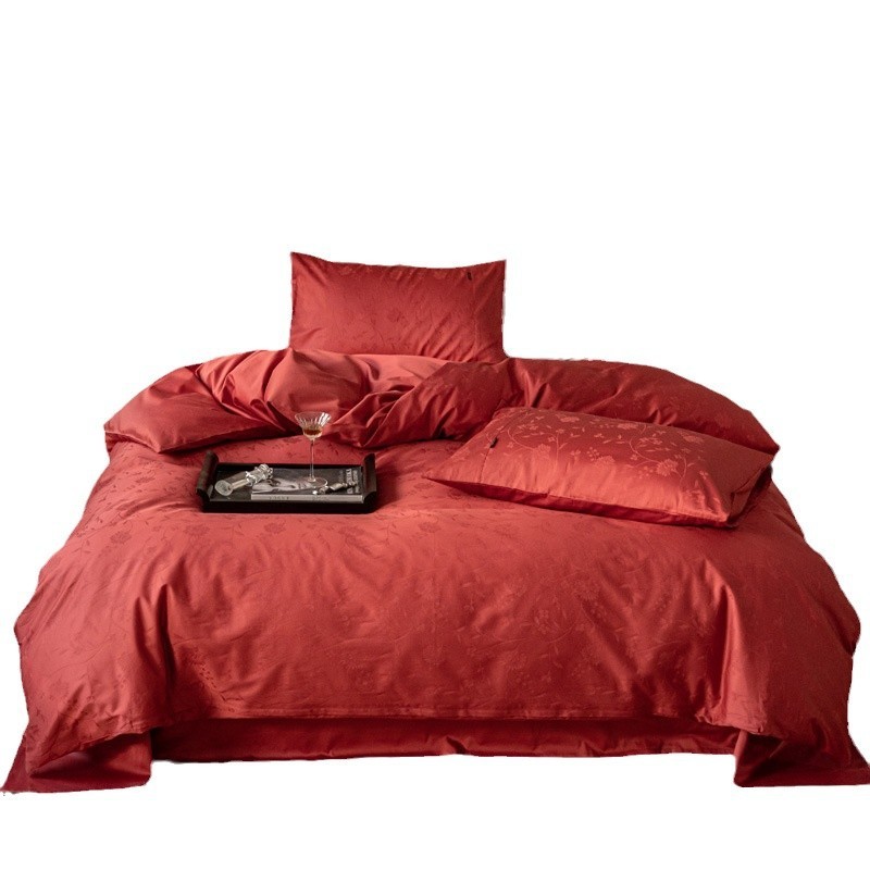 热销舒尊客||结婚陪嫁100S贡缎提花长绒棉婚庆四件套轻奢纯棉床上