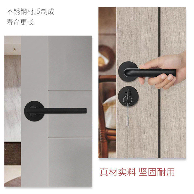 304不锈钢简约门把手木门金属门卧室房门锁双弯l型欧式分体门拉手
