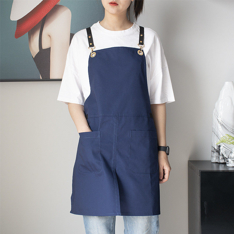 网红时尚开叉工作服北欧女厨房服务员帆布防水围裙男定制logo印字