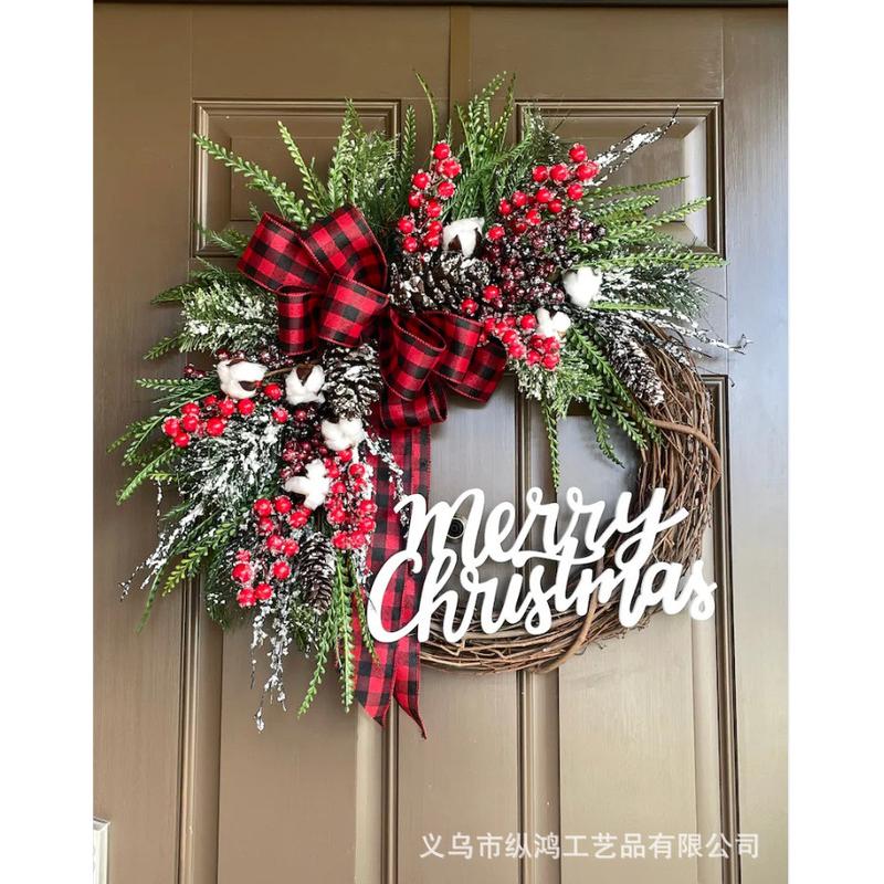 纵鸿圣诞节藤花环门挂美式圣诞门挂仿真红果花环字母圈装饰品