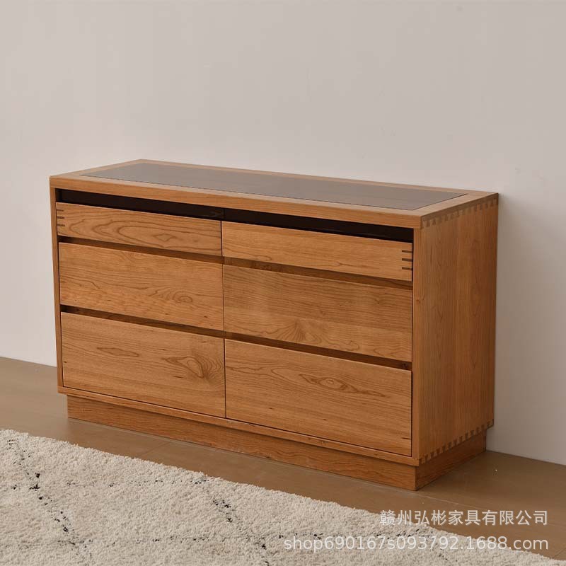 北欧化妆桌实木梳妆台斗柜一体可移动书桌卧室床尾柜樱桃木收纳柜