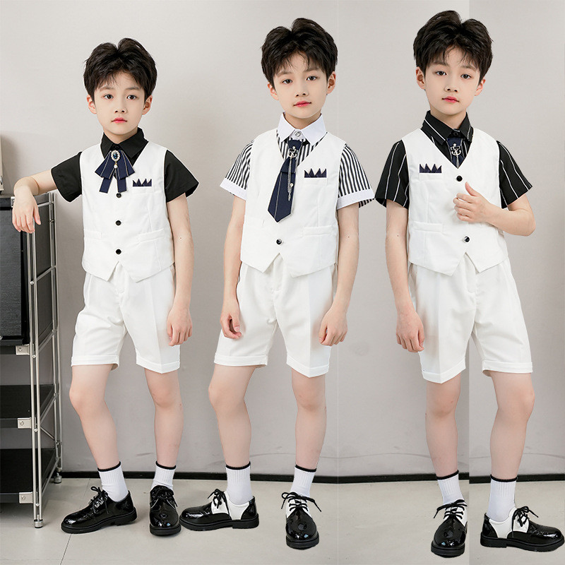 儿童西装男童主持人礼服男孩岁生日帅气马甲六一演出服装