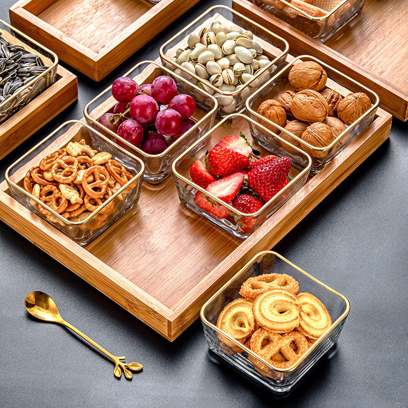家用玻璃分格水果盘客厅拼盘创意精致干果糖果瓜子零食小吃坚果盘