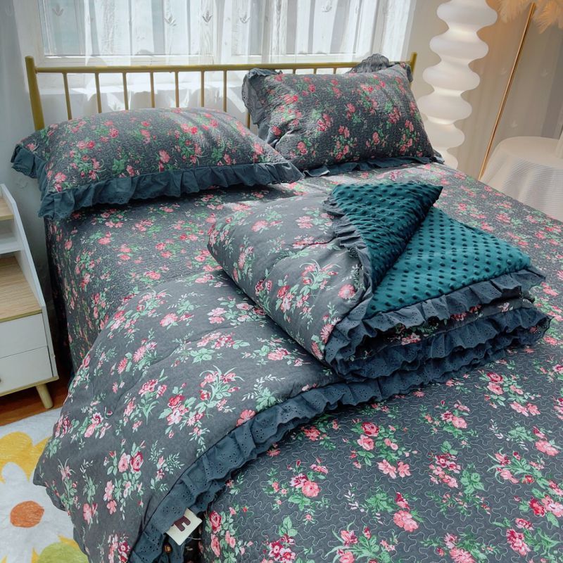 韩版棉绗缝夹全棉高温砂洗床盖三件套单件豆豆被可水洗直播批发++