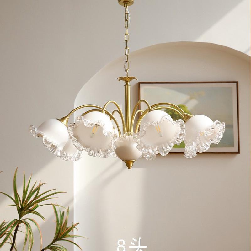 热销法式轻奢奶白玻璃吊灯田园美式客厅餐厅卧室全铜灯具新品