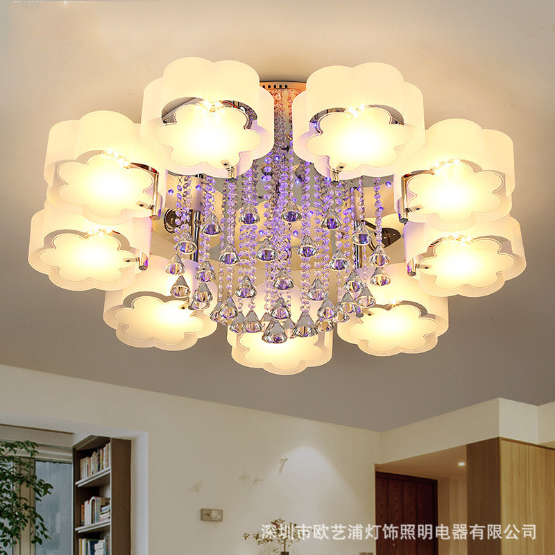 led吸顶灯客厅灯现代简约卧室灯温馨浪漫大气家用节能水晶吸顶灯