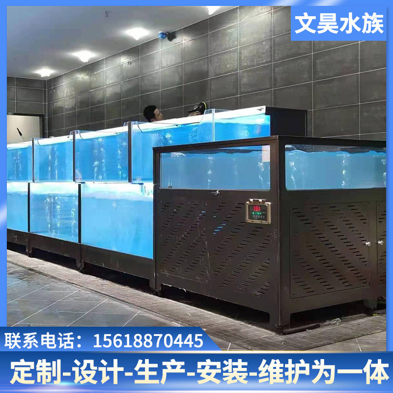 大型水族鱼缸一体固定式商用海鲜鱼池多种类海鲜混养鱼池加工设计