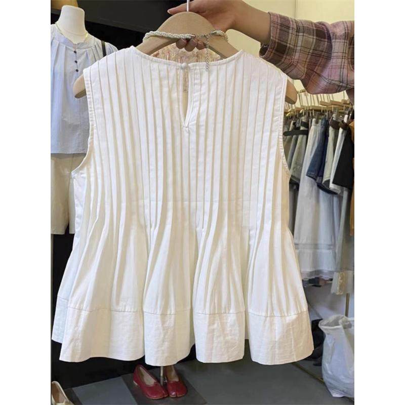 2024夏季新款设计感小众甜美纯色褶皱无袖娃娃衬衫女士,女装/女士精品,衬衫,淘宝优惠券,粉丝福利购,淘宝优惠卷