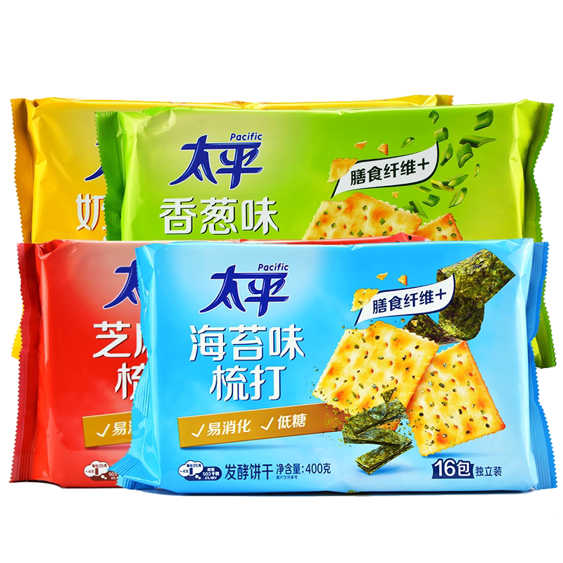 新日期亿滋太平梳打苏打饼干400g/袋加铁香葱奶盐海苔芝麻味早餐