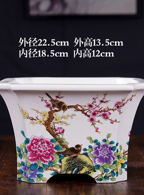 花盆陶瓷批发大号四方六方形贴画绿植盆栽花盆室内彩绘盆北欧简约