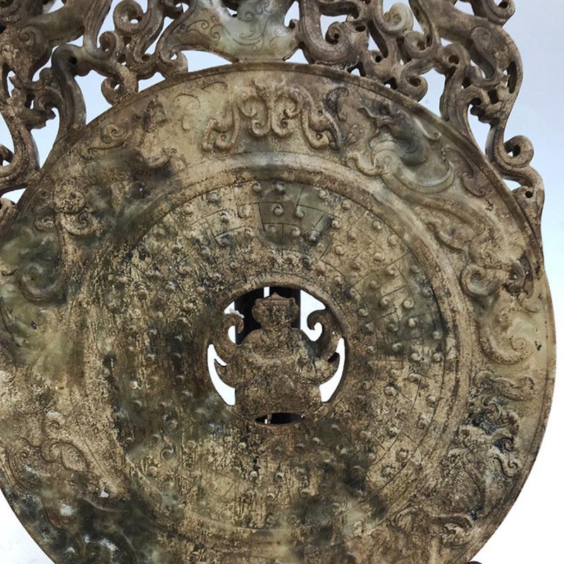 热销钰程本命年法器古古币璧古玩岫玉摆件做旧古董高古玉璧摆件老