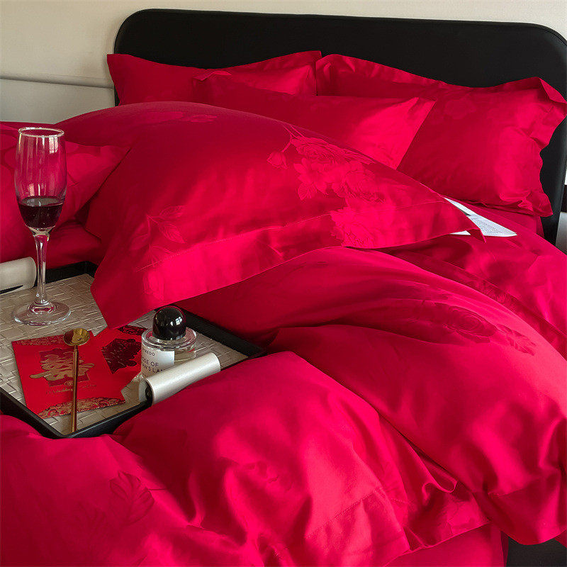 新中式长绒棉全棉婚庆四件套纯棉床单被套大红色结婚陪嫁床上用品,床上用品,婚庆床品套件,淘宝优惠券,粉丝福利购,淘宝优惠卷