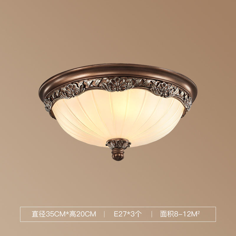 美式吸顶灯 铁艺树脂复古圆形仿古书房主卧室灯 欧式过道阳台灯具