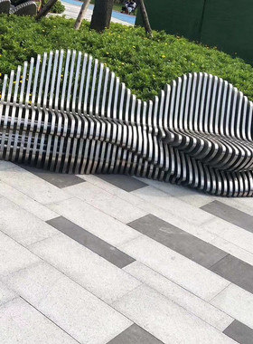 热销不锈钢金属商业街座椅雕塑户外公园商场步行街波浪形休闲创意