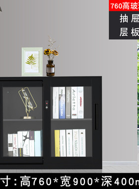 黑色钢制办公室文件矮柜财务资料阳台档案柜带锁储物柜子柜铁皮柜