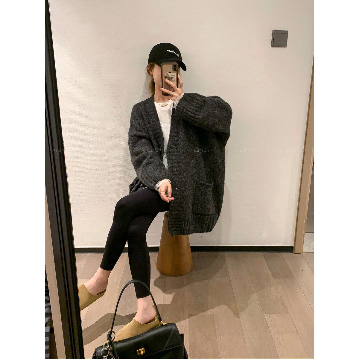 爱情魔鬼鱼 深灰色慵懒风开衫毛衣女2024年秋冬新款宽松,女装/女士精品,毛衣,淘宝优惠券,粉丝福利购,淘宝优惠卷