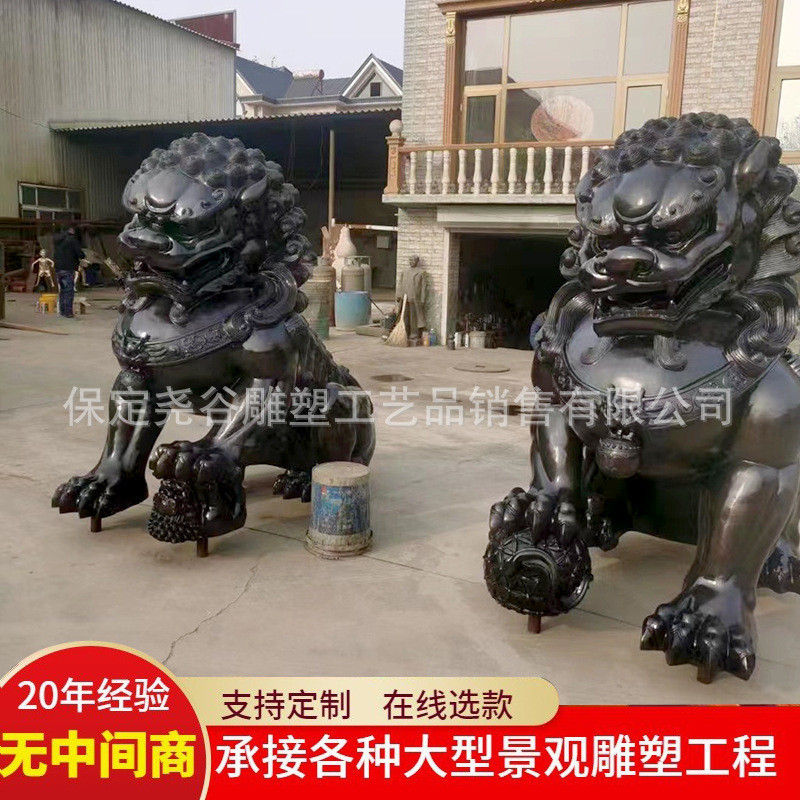 热销纯铜故宫门口雕塑铸铜宫门狮一对大型中式铜狮子狮动物看门狮