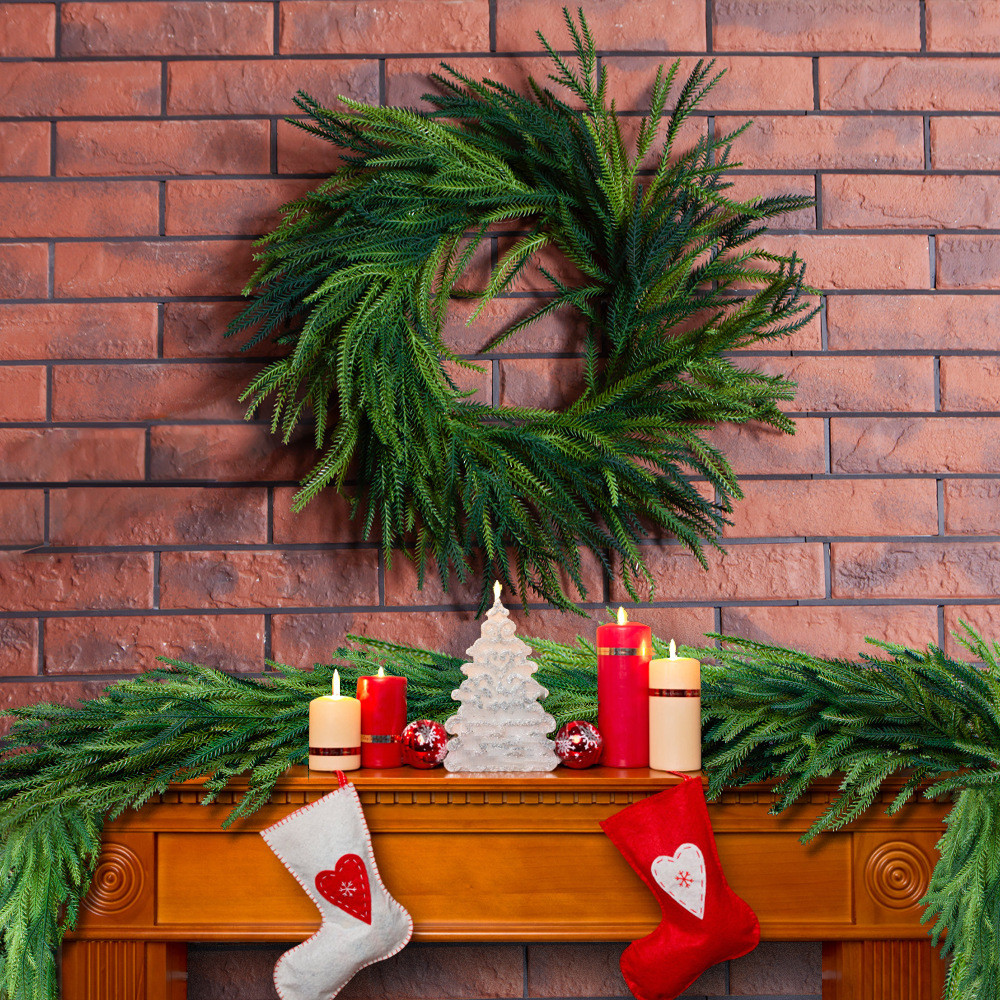 仿真松针松软胶手感诺福克花环圣诞花环圣诞节装饰门挂藤环