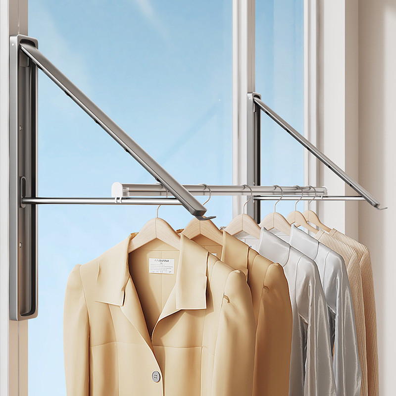 阳台隐形折叠晾衣架壁挂式墙上免打孔窗户阳台简易挂架飘窗挂衣杆