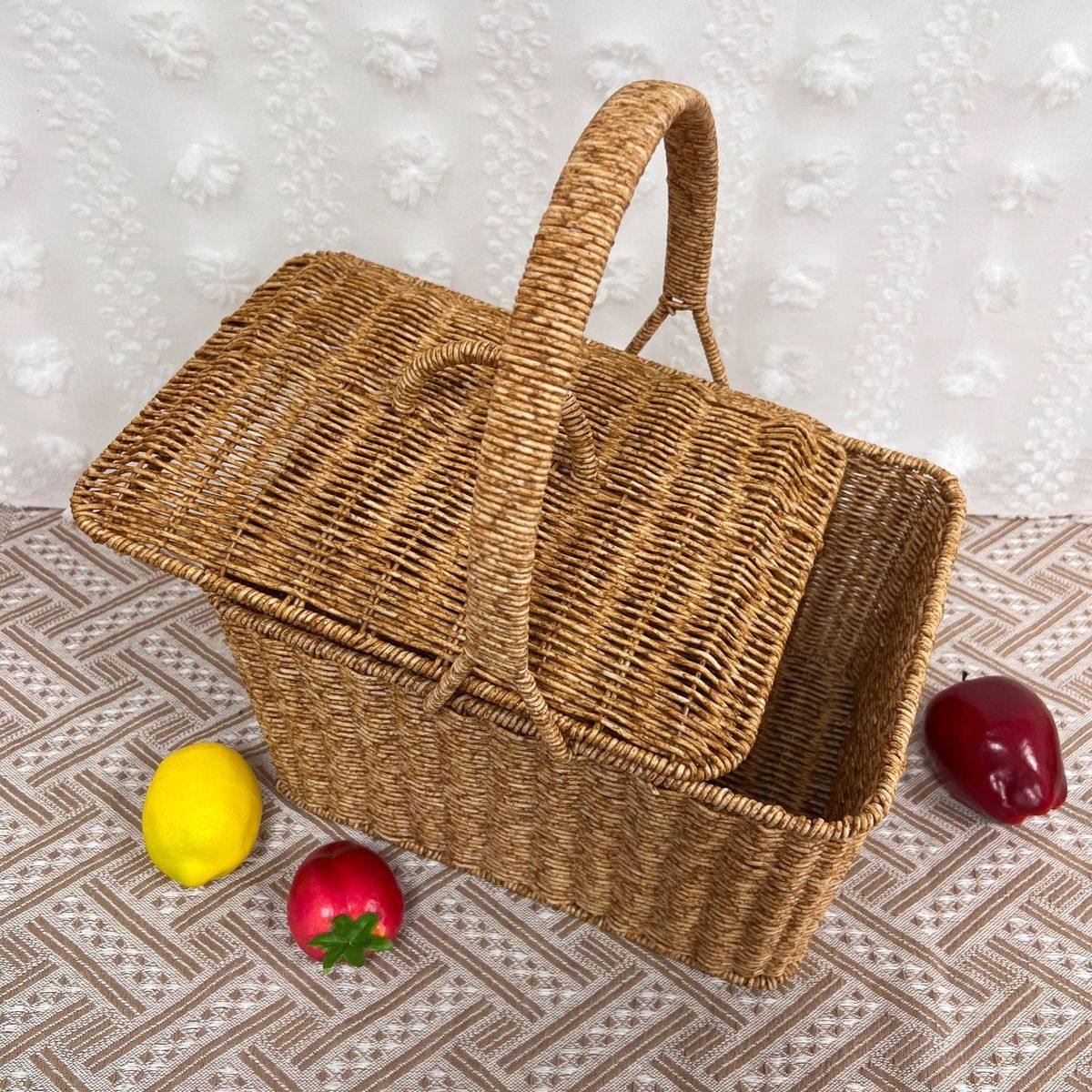 超大容量仿藤编织手提篮户外野餐采摘蔬果篮带盖购物篮田园收纳篮,畜牧/养殖物资,特种养殖设备,淘宝优惠券,粉丝福利购,淘宝优惠卷