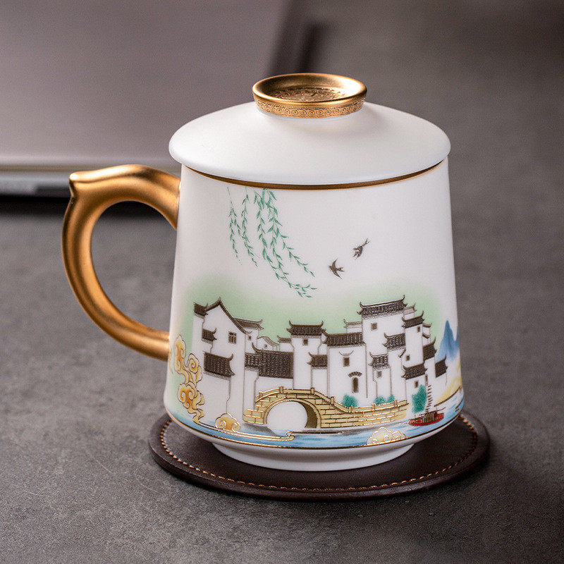 高档羊脂玉茶杯茶水分离陶瓷家用办公泡茶杯个人专用杯子logo,办公设备/耗材/相关服务,3D打印机配件,淘宝优惠券,粉丝福利购,淘宝优惠卷