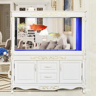 玄关鱼缸柜实木鱼池屏风隔断客厅大型家门口白玻璃水族箱下过鱼缸