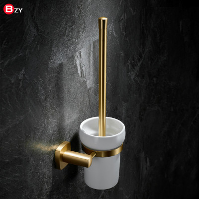 免打孔全铜拉丝金加厚高端马桶刷架子卫生间壁挂式刷子厕所封闭式