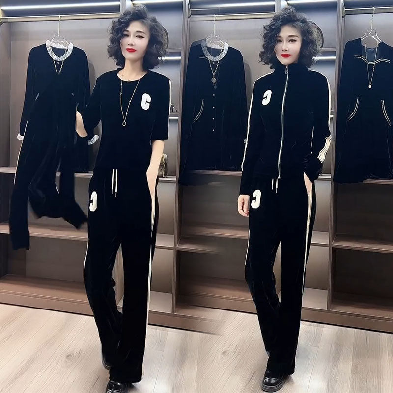 网红时尚套装女2023秋季新款拉链开衫打底长裤休闲丝绒三件套,女装/女士精品,时尚套装,淘宝优惠券,粉丝福利购,淘宝优惠卷