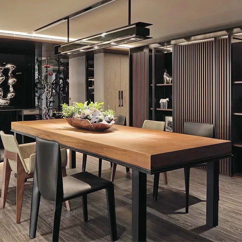 loft实木洽谈桌椅组合简约现代休闲办公会议桌工作台长条桌6人位