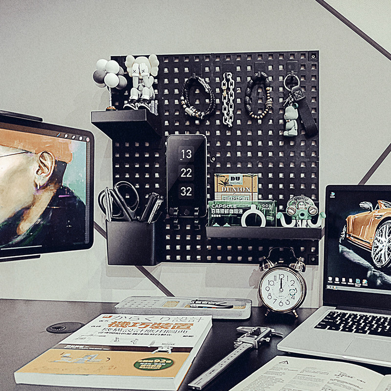 f7de批发洞洞板置物架免打孔板墙面桌面收纳壁挂装饰书房照片墙桌