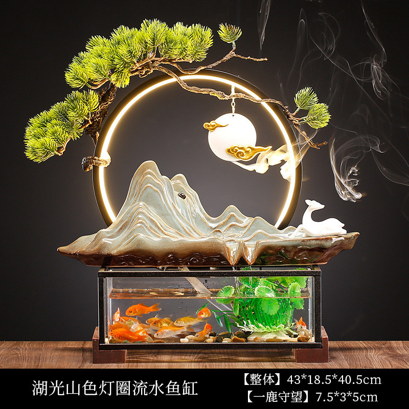 招财流水生财摆件循环喷泉创意水车鱼缸家居办公桌面开业乔迁礼品
