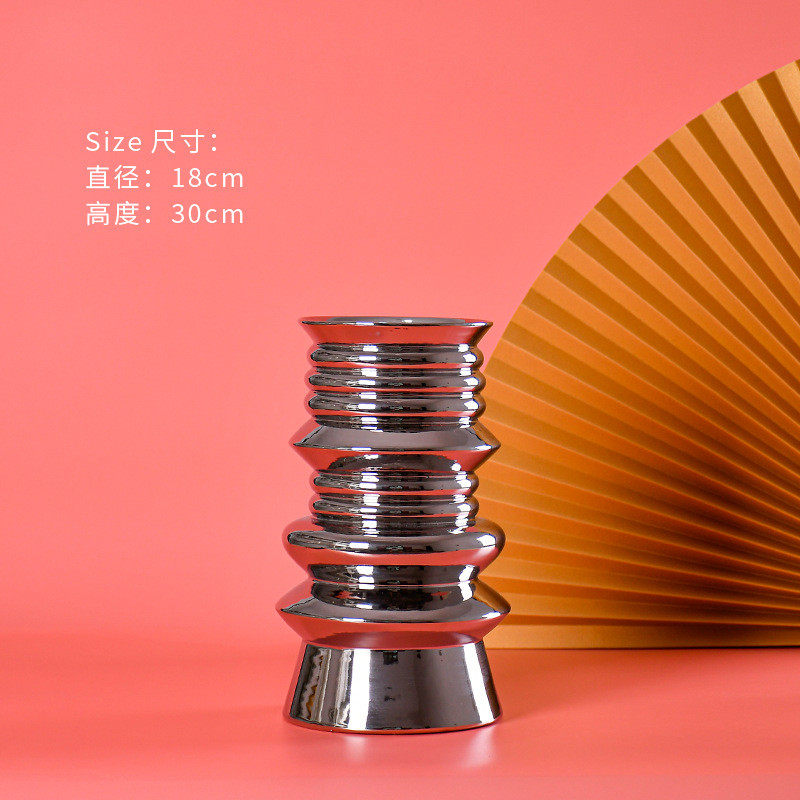 现代简约花插样板房玄关桌面摆件镀银花瓶干花家居饰品软装饰